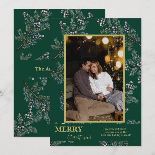 Christmas Greenery Pesonalized Photo Card シーズンカード (正面/裏面)