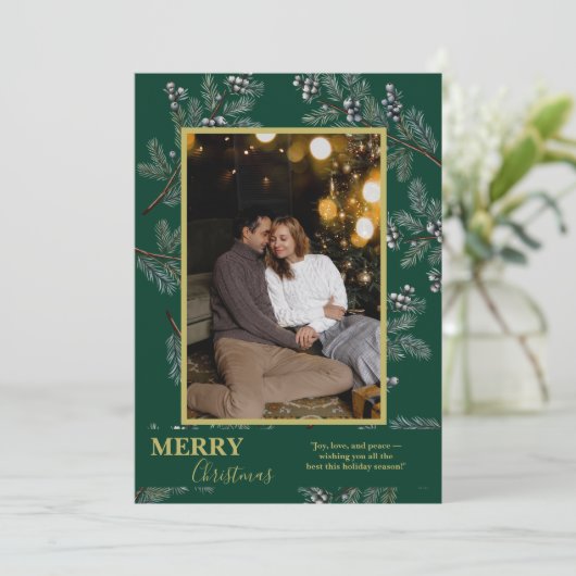 Christmas Greenery Pesonalized Photo Card シーズンカード (スタンド正面)
