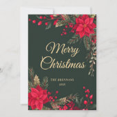 Christmas Greenery Red Green Gold Festive  シーズンカード (正面)