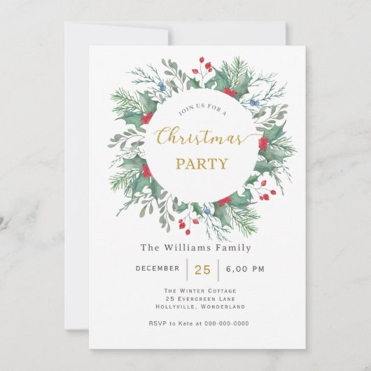 Christmas Greenery Watercolor Celebration Invitati 招待状 (正面)