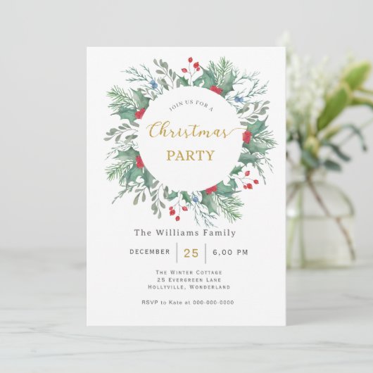 Christmas Greenery Watercolor Celebration Invitati 招待状 (スタンド正面)