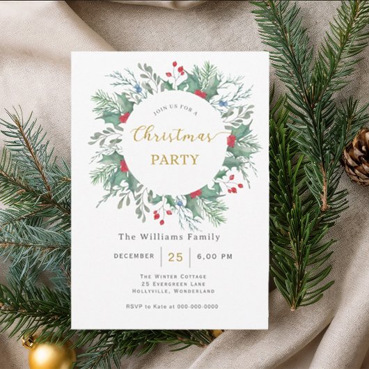 Christmas Greenery Watercolor Celebration Invitati 招待状