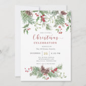 Christmas Greenery Watercolor Celebration Invitati 招待状 (正面)