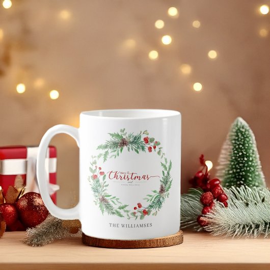 Christmas Greenery Watercolor Personalized Mug コーヒーマグカップ