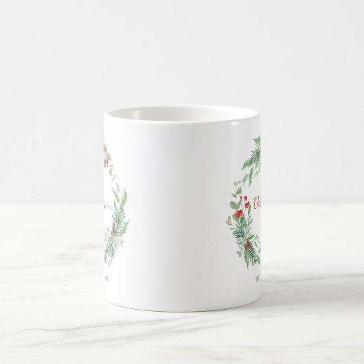 Christmas Greenery Watercolor Personalized Mug コーヒーマグカップ (中央)