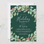 Christmas Greenery Wreath Holiday Party 招待状 (正面)