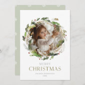 Christmas Greenery Wreath Photo card シーズンカード (正面/裏面)