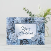 Christmas Greeting Blue Leaves Snow Winter シーズンカード (スタンド正面)