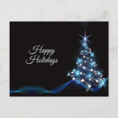 Christmas Greeting Blue Shiny Tree Black Elegant ポストカード (正面)