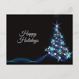 Christmas Greeting Blue Shiny Tree Black Elegant ポストカード