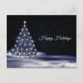 Christmas Greeting Blue Shiny Tree Winter Navy ポストカード (正面)