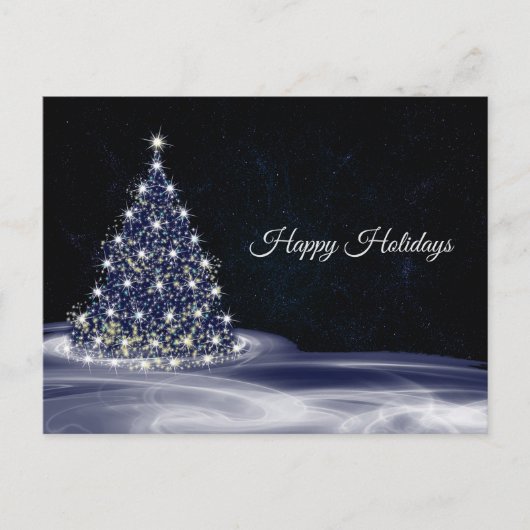 Christmas Greeting Blue Shiny Tree Winter Navy ポストカード (正面)