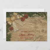 Christmas Greeting Golden Bow Green Leaves Red シーズンカード (裏面)