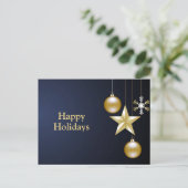Christmas Greeting Golden Ornaments Navy Blue ポストカード (スタンド正面)