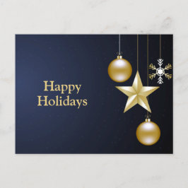 Christmas Greeting Golden Ornaments Navy Blue ポストカード