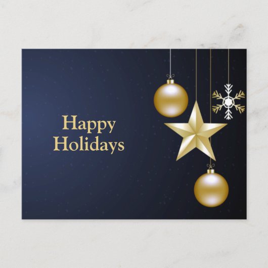 Christmas Greeting Golden Ornaments Navy Blue ポストカード (正面)