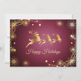 Christmas Greeting Golden Reindeers Red Pink シーズンカード