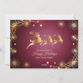 Christmas Greeting Golden Reindeers Red Pink シーズンカード (裏面)