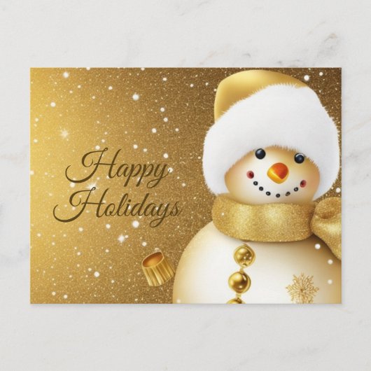 Christmas Greeting Golden Snowman Holidays ポストカード (正面)