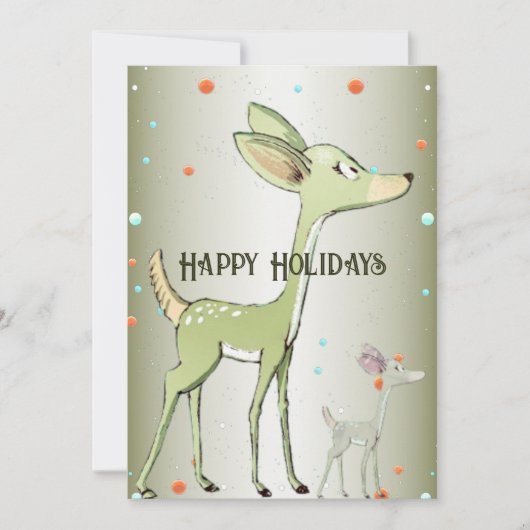 Christmas Greeting Green Deers Holidays Cute シーズンカード (正面)