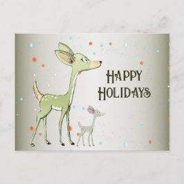 Christmas Greeting Green Deers Holidays Cute ポストカード