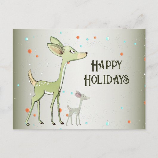 Christmas Greeting Green Deers Holidays Cute ポストカード (正面)
