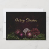 Christmas Greeting Pink Ornaments Green Leaves シーズンカード (正面)