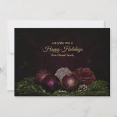 Christmas Greeting Pink Ornaments Green Leaves シーズンカード (裏面)