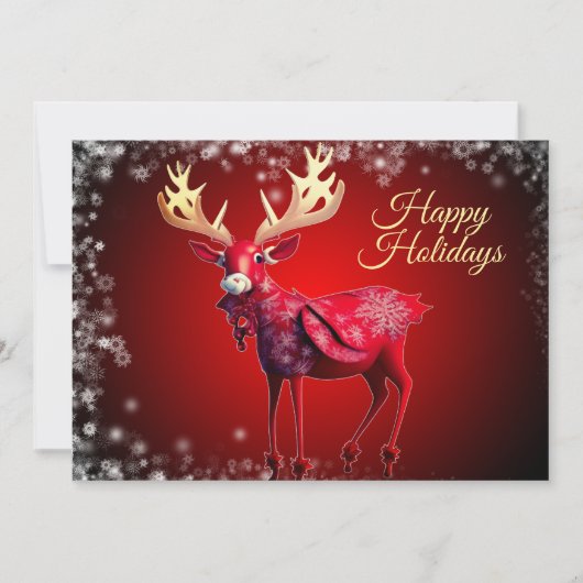 Christmas Greeting Red Reindeer Holidays Cute シーズンカード (正面)