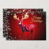 Christmas Greeting Red Reindeer Holidays Cute シーズンカード (正面/裏面)