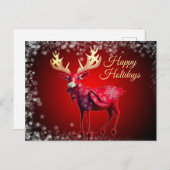 Christmas Greeting Red Reindeer Winter Holidays ポストカード (正面/裏面)