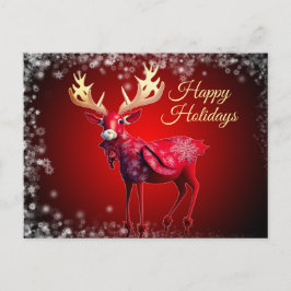 Christmas Greeting Red Reindeer Winter Holidays ポストカード