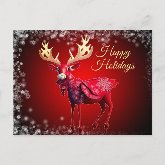 Christmas Greeting Red Reindeer Winter Holidays ポストカード (正面)