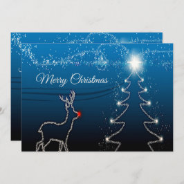 Christmas Greeting Reindeer Tree Blue Sky Shiny シーズンカード