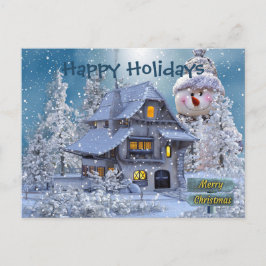 Christmas Greeting Winter Snowman Blue Rustic ポストカード