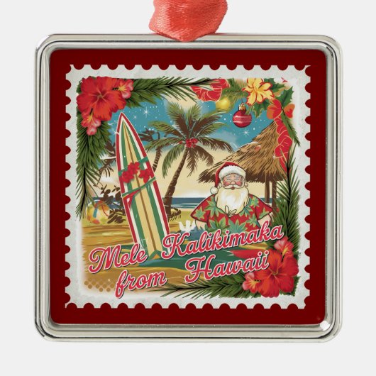 Christmas Greetings from Hawaii Holiday メタルオーナメント (正面)
