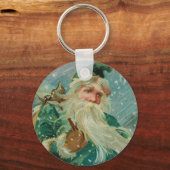 Christmas Greetings-Retro Santa Claus Postcard キーホルダー (正面)