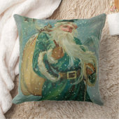 Christmas Greetings-Retro Santa Claus Postcard クッション (ブランケット)