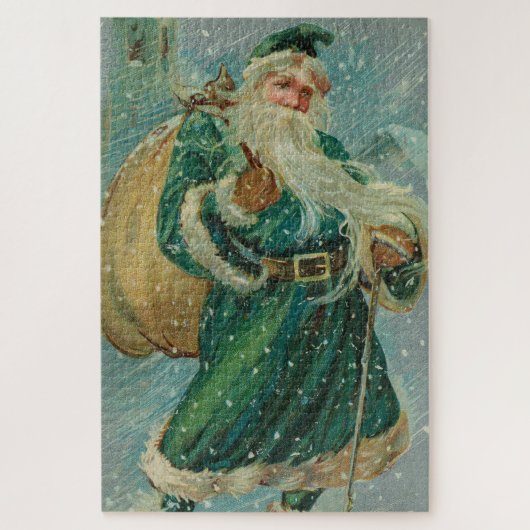Christmas Greetings-Retro Santa Claus Postcard ジグソーパズル (縦)