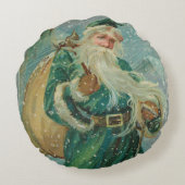 Christmas Greetings-Retro Santa Claus Postcard ラウンドクッション (裏面)
