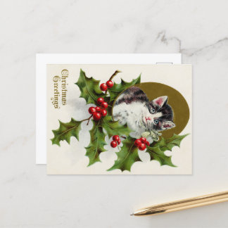 Christmas Greetings Vintage Kitty Card ポストカード