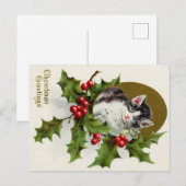 Christmas Greetings Vintage Kitty Card ポストカード (正面/裏面)
