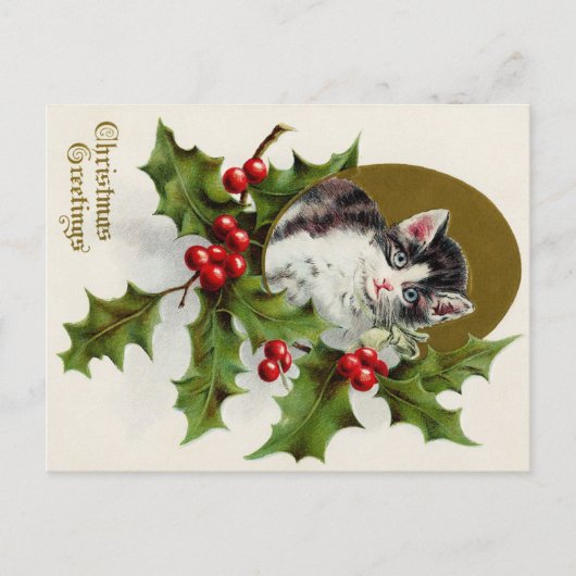 Christmas Greetings Vintage Kitty Card ポストカード (正面)