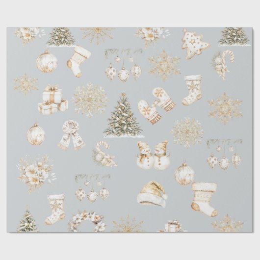 Christmas grey gold wrapping paper ラッピングペーパー (フラット)