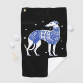 Christmas Greyhound Dog Wearing an Ugly Sweater Bl ゴルフタオル (インサイチュ)