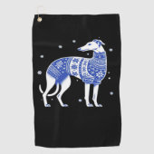 Christmas Greyhound Dog Wearing an Ugly Sweater Bl ゴルフタオル (正面)