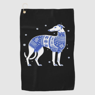 Christmas Greyhound Dog Wearing an Ugly Sweater Bl ゴルフタオル