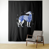 Christmas Greyhound Dog Wearing an Ugly Sweater Bl タペストリー (インサイチュ)