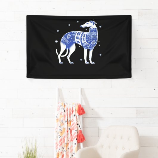 Christmas Greyhound Dog Wearing an Ugly Sweater Bl 横断幕 (インサイチュ)