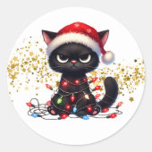 Christmas Grumpy Cat Stickers ラウンドシール (正面)
